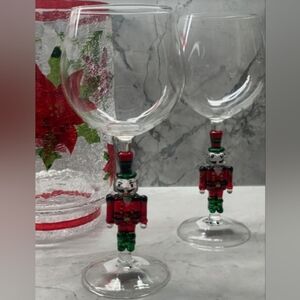 2pc Nieman Marcus Style Christmas NUTCRACKER Suite Sugar Plum Wine Glasses New